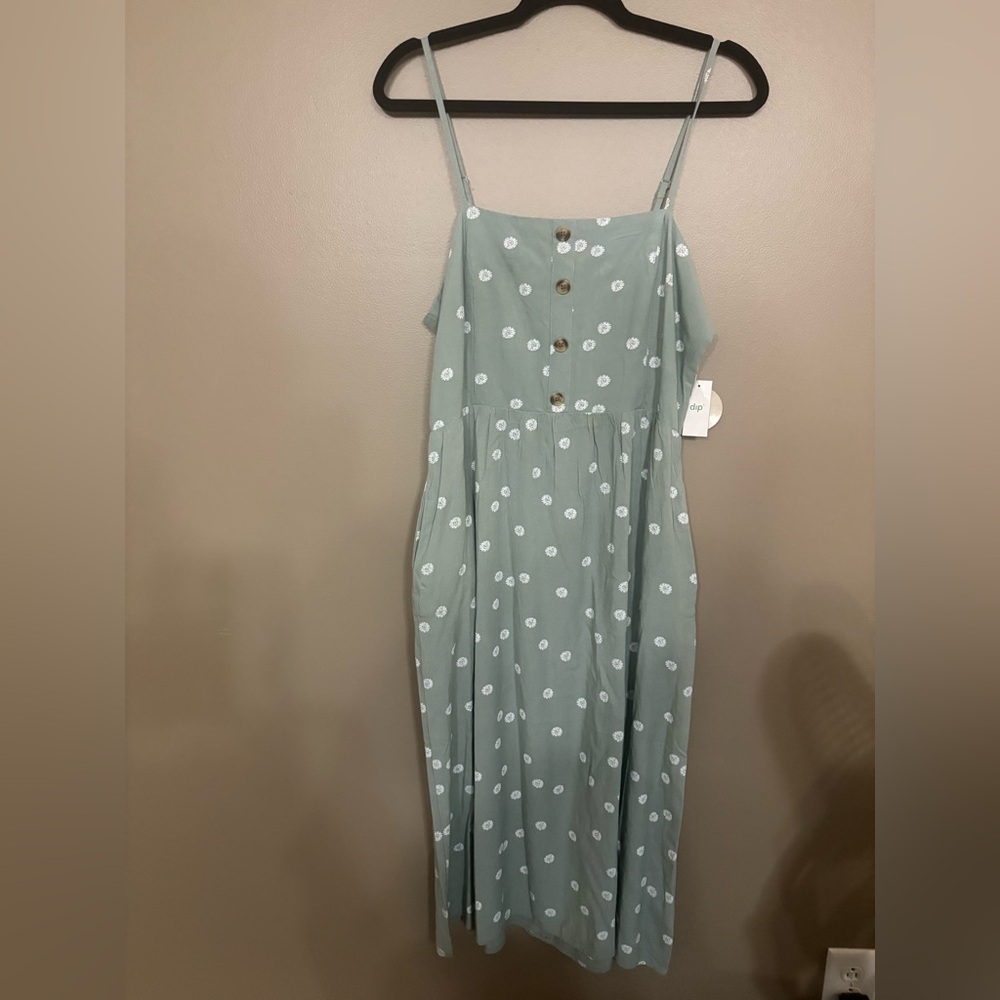 Dip Linen Blend Dress with White Floral Design